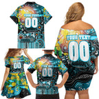 Personalised NAIDOC Week 2025 Sharks Rugby Family Matching Off Shoulder Short Dress and Hawaiian Shirt Aboriginal Dot Painting
