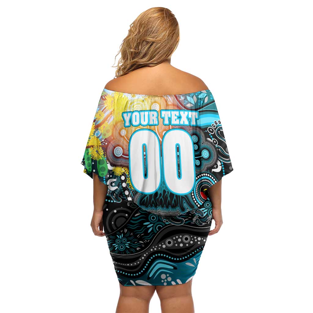 Personalised NAIDOC Week 2025 Sharks Rugby Family Matching Off Shoulder Short Dress and Hawaiian Shirt Aboriginal Dot Painting