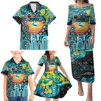 Personalised NAIDOC Week 2025 Sharks Rugby Family Matching Puletasi and Hawaiian Shirt Aboriginal Dot Painting