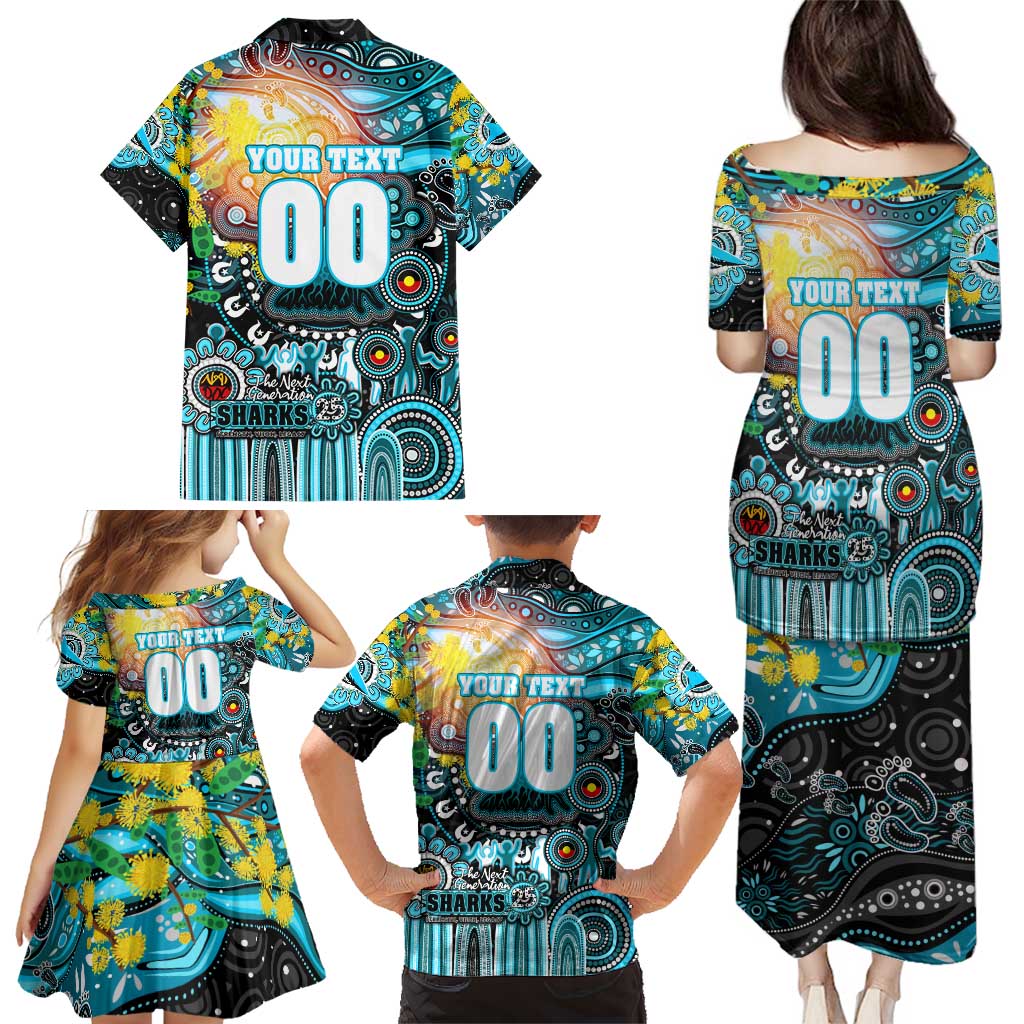 Personalised NAIDOC Week 2025 Sharks Rugby Family Matching Puletasi and Hawaiian Shirt Aboriginal Dot Painting