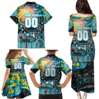 Personalised NAIDOC Week 2025 Sharks Rugby Family Matching Puletasi and Hawaiian Shirt Aboriginal Dot Painting