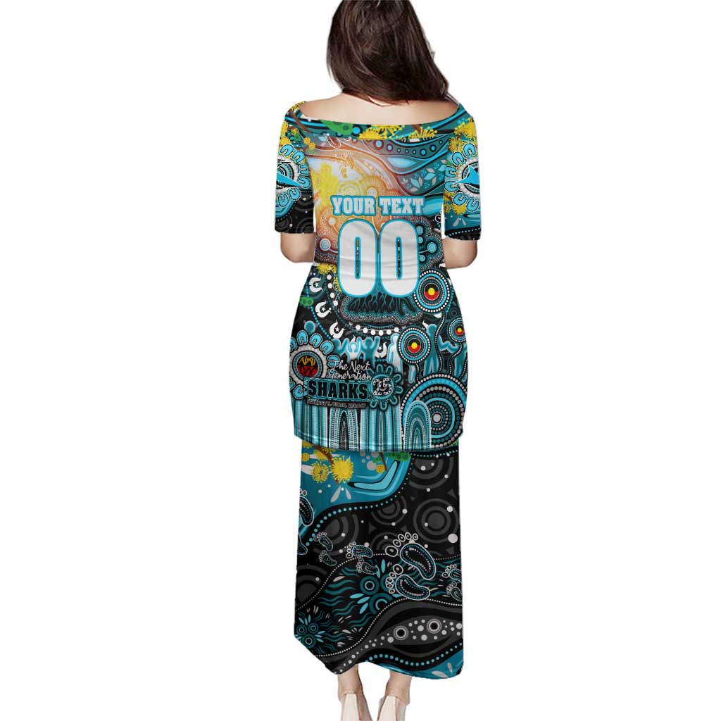 Personalised NAIDOC Week 2025 Sharks Rugby Family Matching Puletasi and Hawaiian Shirt Aboriginal Dot Painting