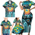 Personalised NAIDOC Week 2025 Sharks Rugby Family Matching Short Sleeve Bodycon Dress and Hawaiian Shirt Aboriginal Dot Painting