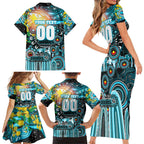 Personalised NAIDOC Week 2025 Sharks Rugby Family Matching Short Sleeve Bodycon Dress and Hawaiian Shirt Aboriginal Dot Painting