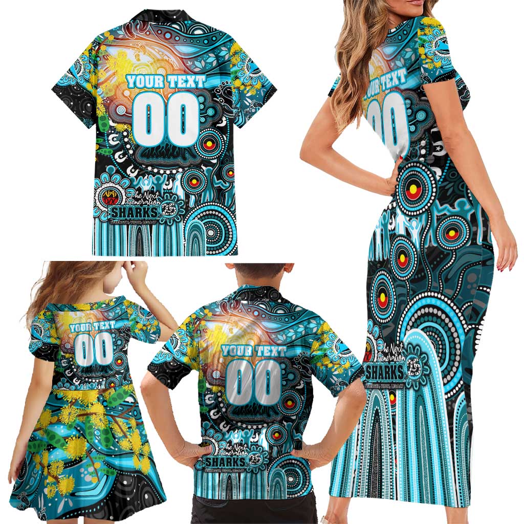 Personalised NAIDOC Week 2025 Sharks Rugby Family Matching Short Sleeve Bodycon Dress and Hawaiian Shirt Aboriginal Dot Painting