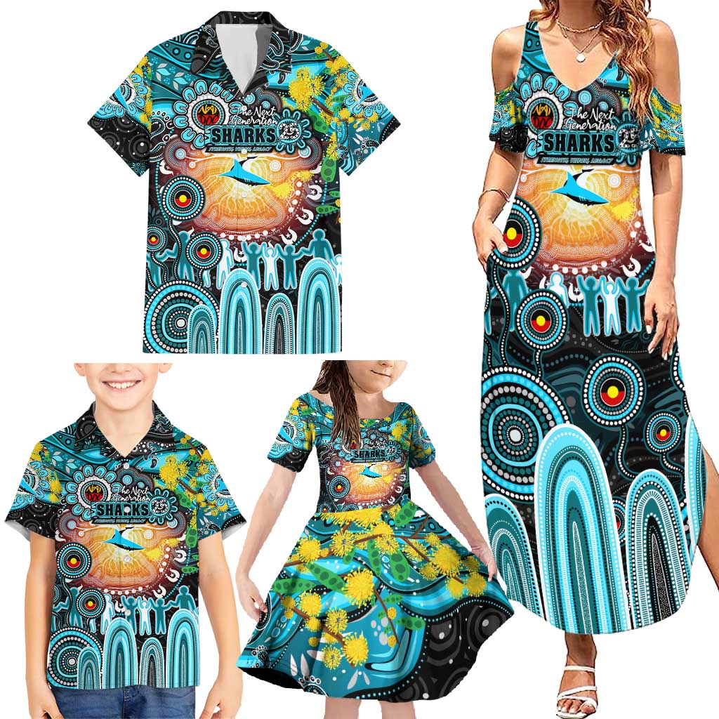 Personalised NAIDOC Week 2025 Sharks Rugby Family Matching Summer Maxi Dress and Hawaiian Shirt Aboriginal Dot Painting