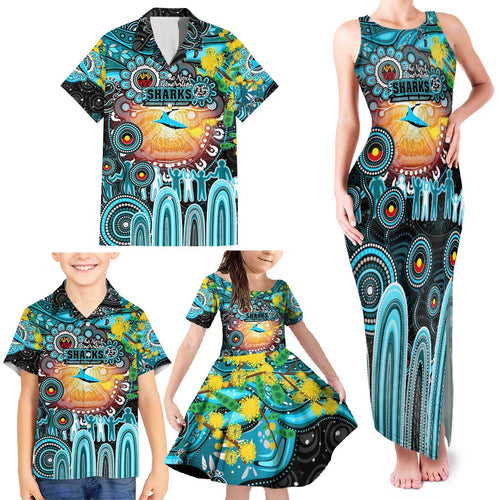Personalised NAIDOC Week 2025 Sharks Rugby Family Matching Tank Maxi Dress and Hawaiian Shirt Aboriginal Dot Painting