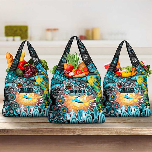 NAIDOC Week 2025 Sharks Rugby Grocery Bag Aboriginal Dot Painting