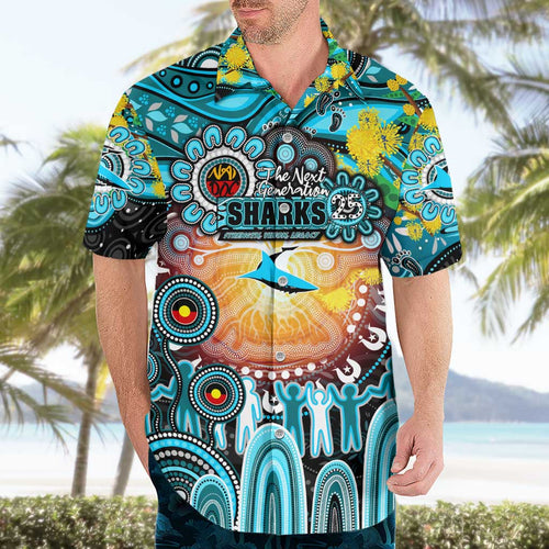 Personalised NAIDOC Week 2025 Sharks Rugby Hawaiian Shirt Aboriginal Dot Painting