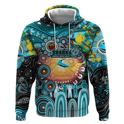 Personalised NAIDOC Week 2025 Sharks Rugby Hoodie Aboriginal Dot Painting