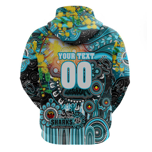 Personalised NAIDOC Week 2025 Sharks Rugby Hoodie Aboriginal Dot Painting