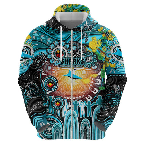 Personalised NAIDOC Week 2025 Sharks Rugby Hoodie Aboriginal Dot Painting
