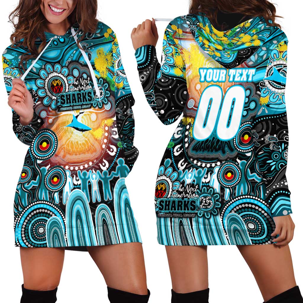 Personalised NAIDOC Week 2025 Sharks Rugby Hoodie Dress Aboriginal Dot Painting