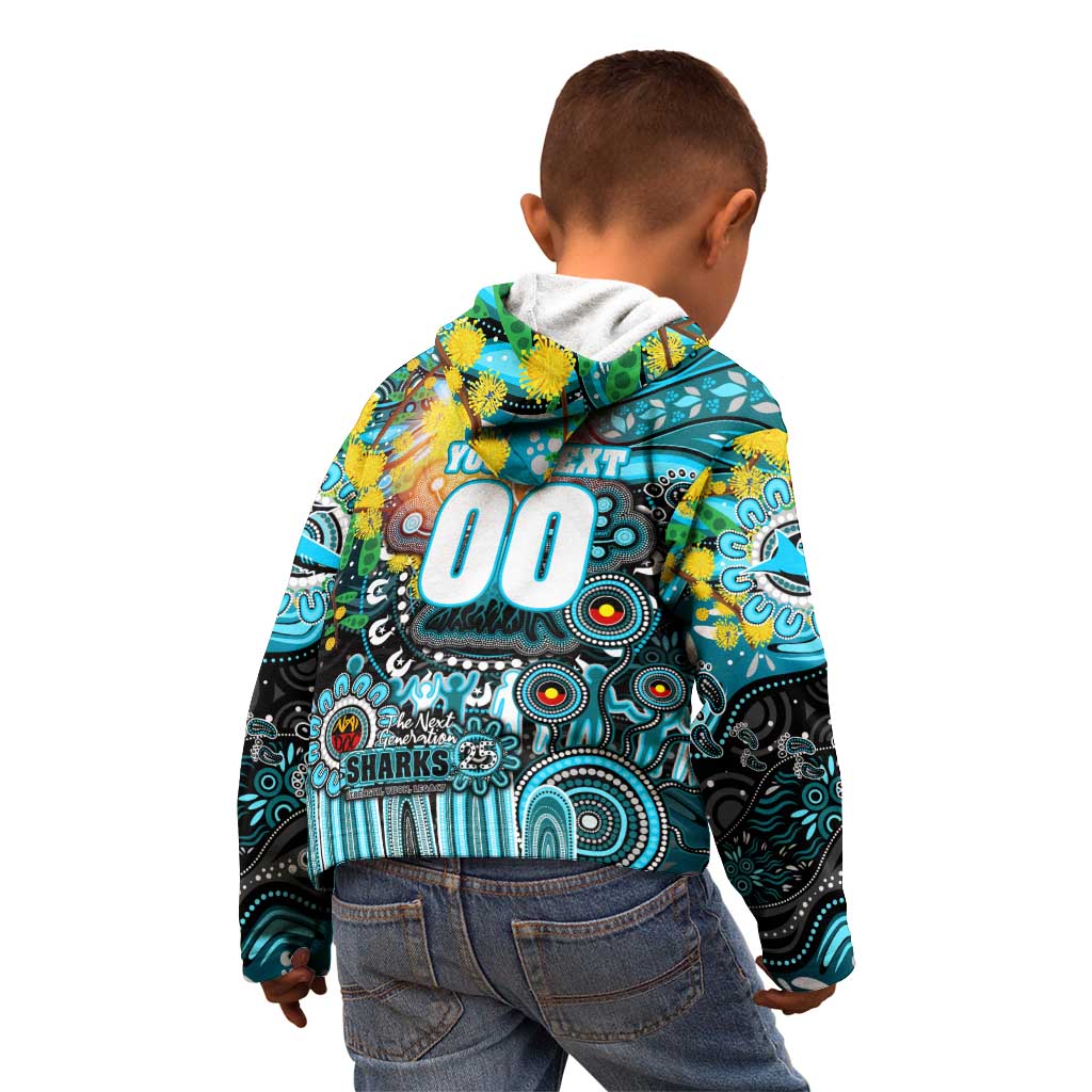 Personalised NAIDOC Week 2025 Sharks Rugby Kid Hoodie Aboriginal Dot Painting