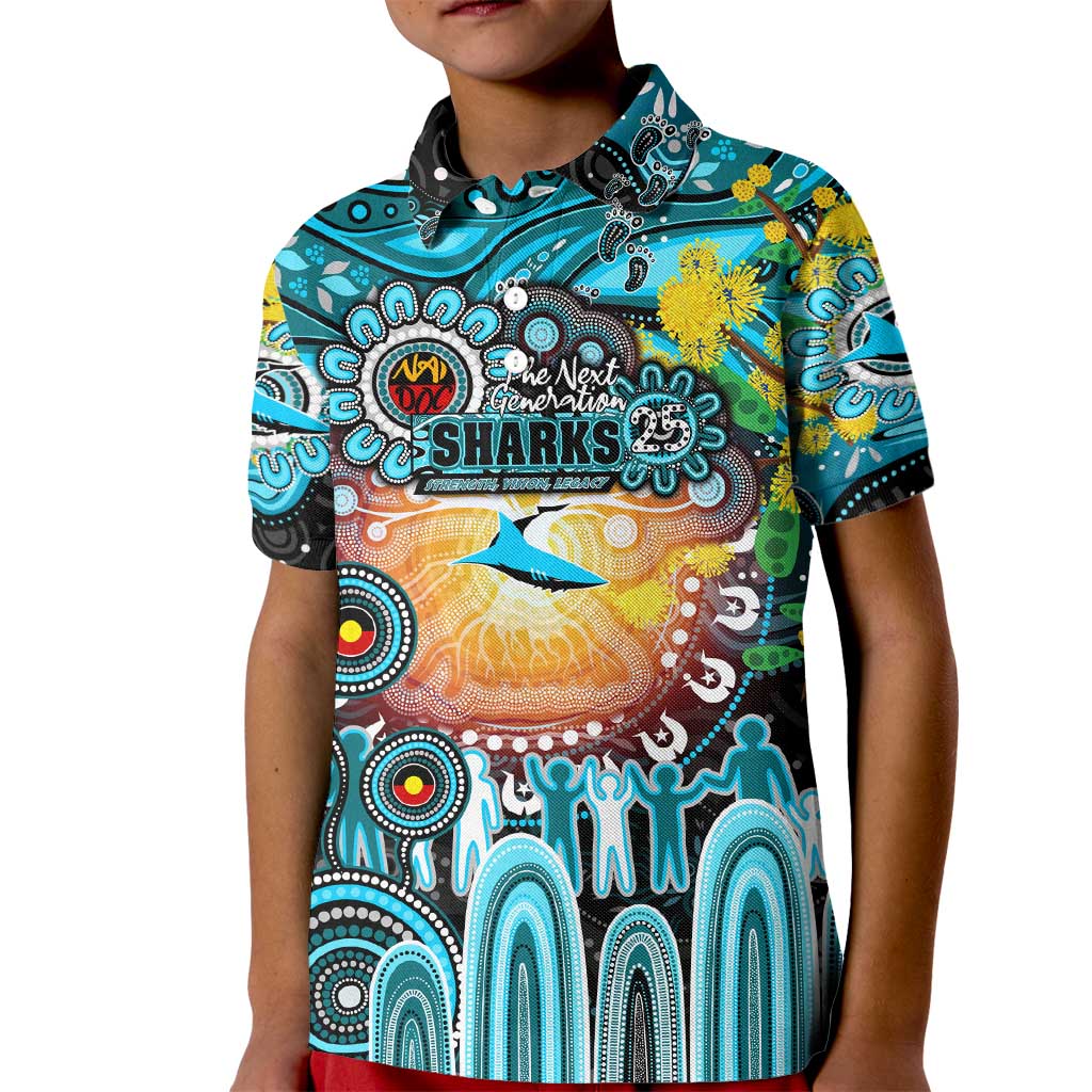 Personalised NAIDOC Week 2025 Sharks Rugby Kid Polo Shirt Aboriginal Dot Painting