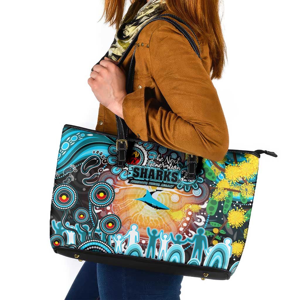 NAIDOC Week 2025 Sharks Rugby Leather Tote Bag Aboriginal Dot Painting