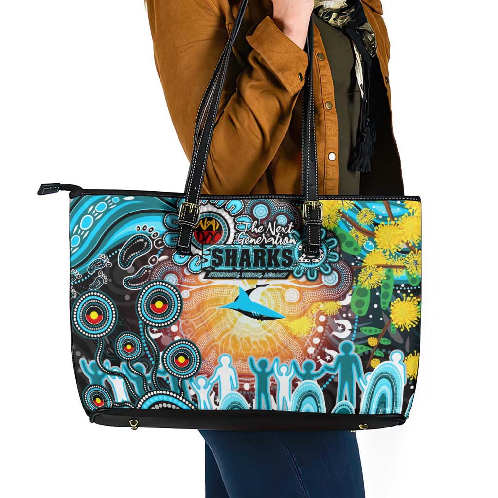 NAIDOC Week 2025 Sharks Rugby Leather Tote Bag Aboriginal Dot Painting