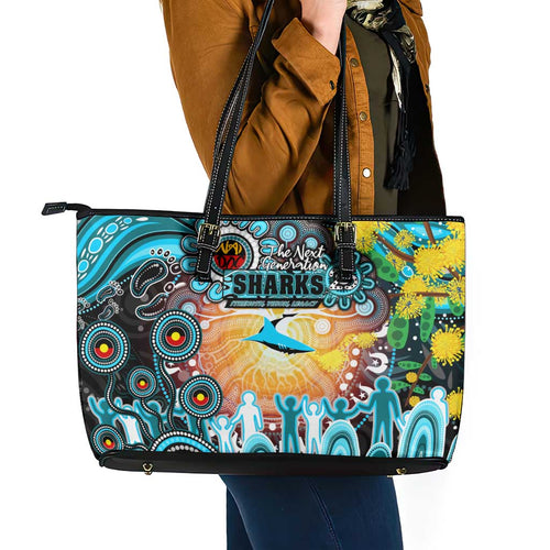 NAIDOC Week 2025 Sharks Rugby Leather Tote Bag Aboriginal Dot Painting