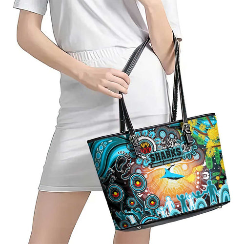 NAIDOC Week 2025 Sharks Rugby Leather Tote Bag Aboriginal Dot Painting