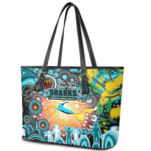 NAIDOC Week 2025 Sharks Rugby Leather Tote Bag Aboriginal Dot Painting