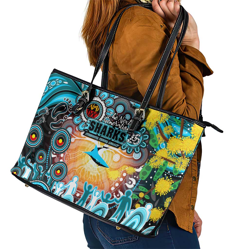 NAIDOC Week 2025 Sharks Rugby Leather Tote Bag Aboriginal Dot Painting