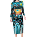 Personalised NAIDOC Week 2025 Sharks Rugby Long Sleeve Bodycon Dress Aboriginal Dot Painting