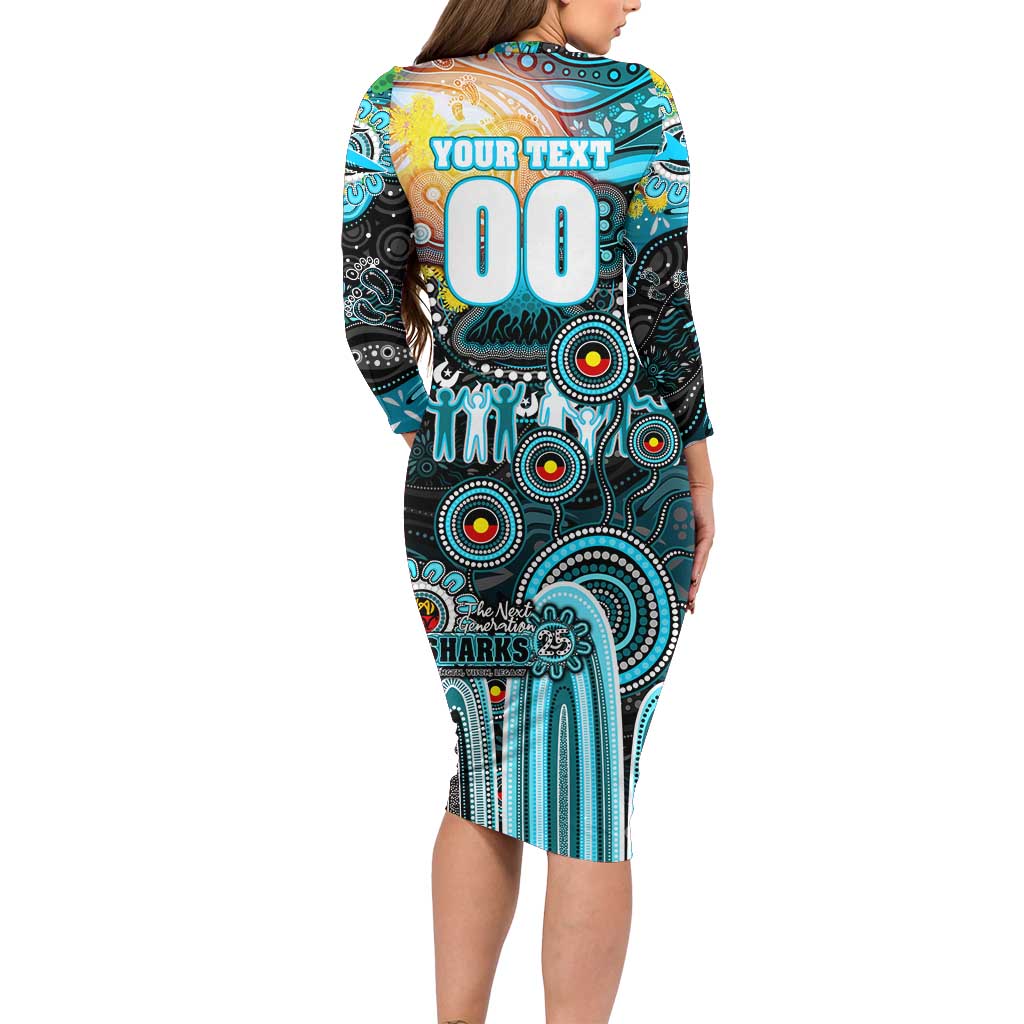 Personalised NAIDOC Week 2025 Sharks Rugby Long Sleeve Bodycon Dress Aboriginal Dot Painting