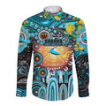 Personalised NAIDOC Week 2025 Sharks Rugby Long Sleeve Button Shirt Aboriginal Dot Painting