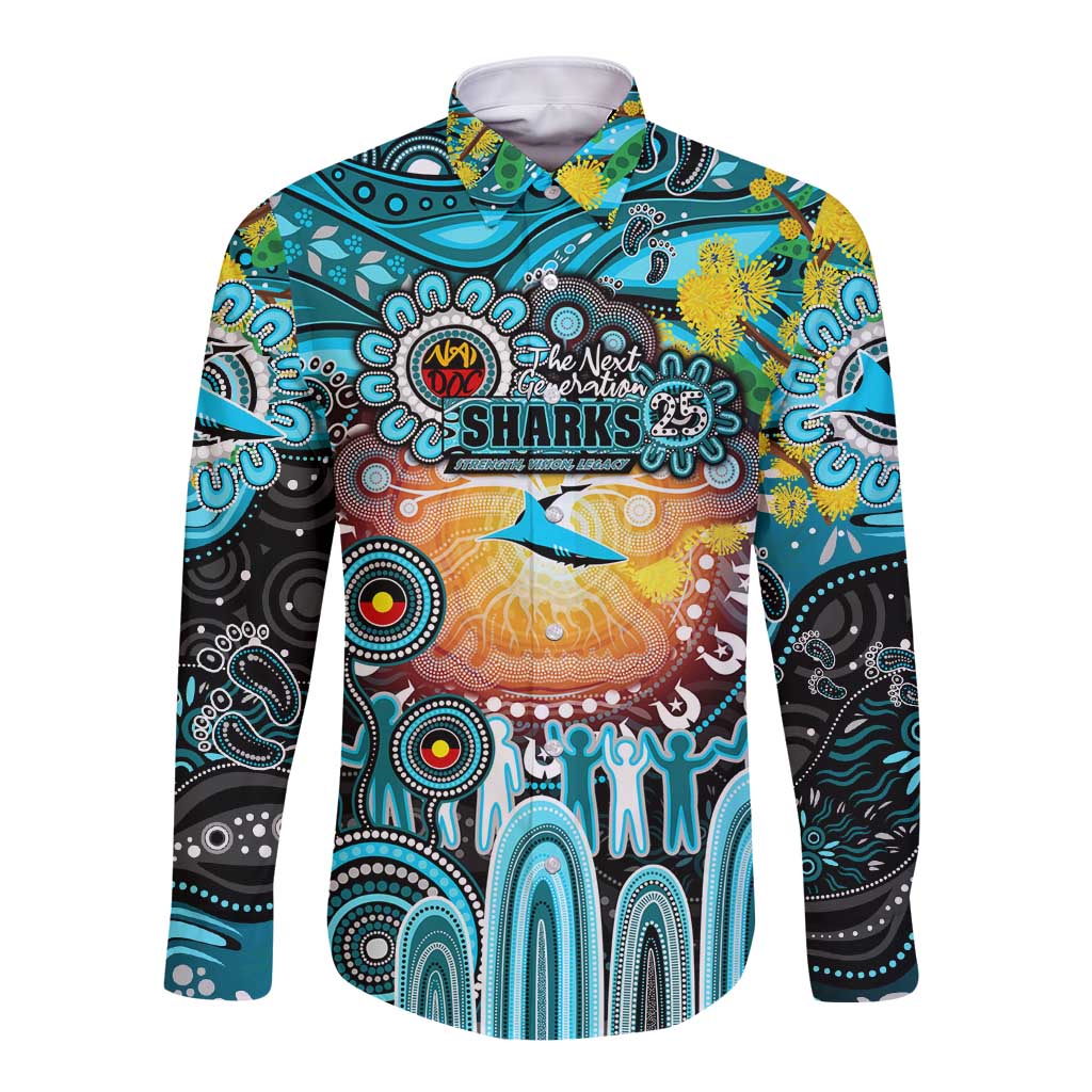 Personalised NAIDOC Week 2025 Sharks Rugby Long Sleeve Button Shirt Aboriginal Dot Painting