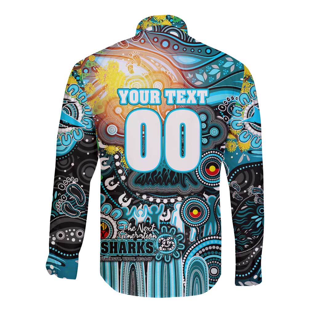 Personalised NAIDOC Week 2025 Sharks Rugby Long Sleeve Button Shirt Aboriginal Dot Painting