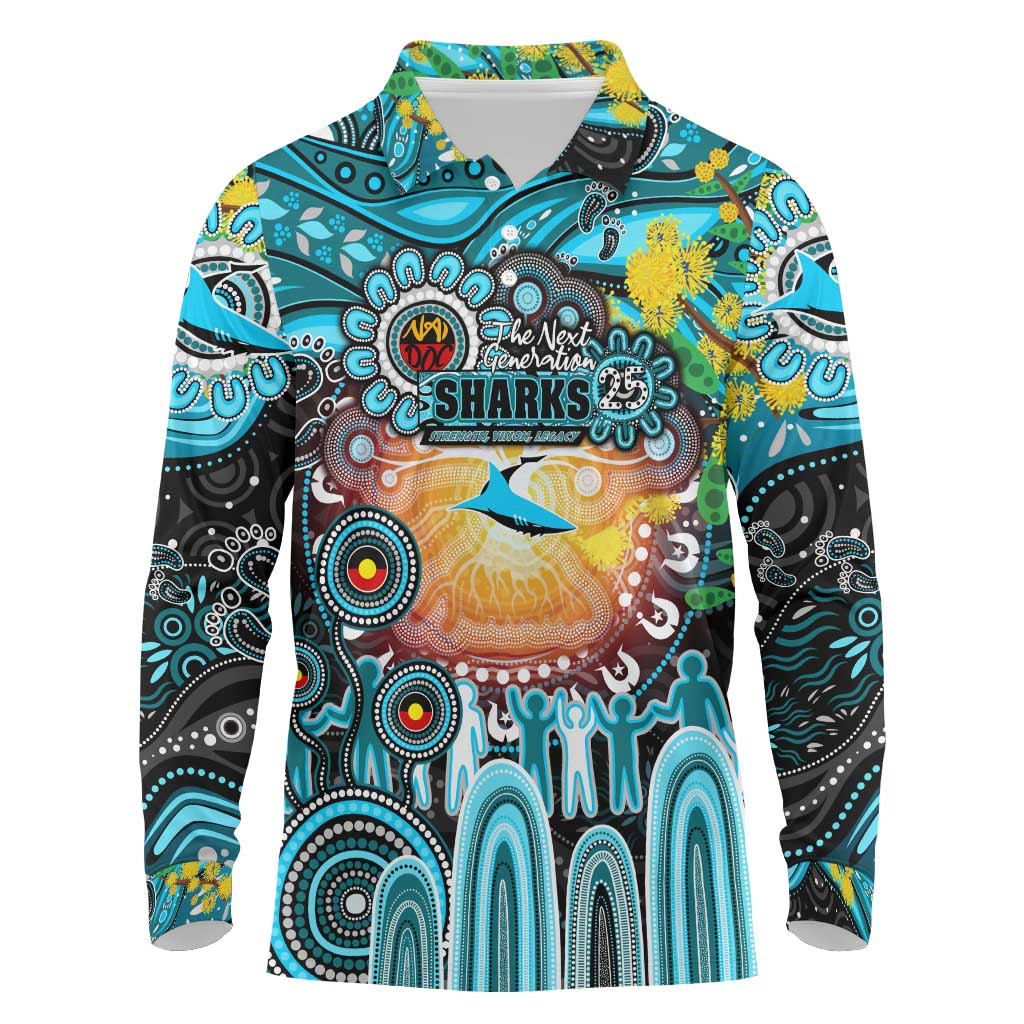 Personalised NAIDOC Week 2025 Sharks Rugby Long Sleeve Polo Shirt Aboriginal Dot Painting