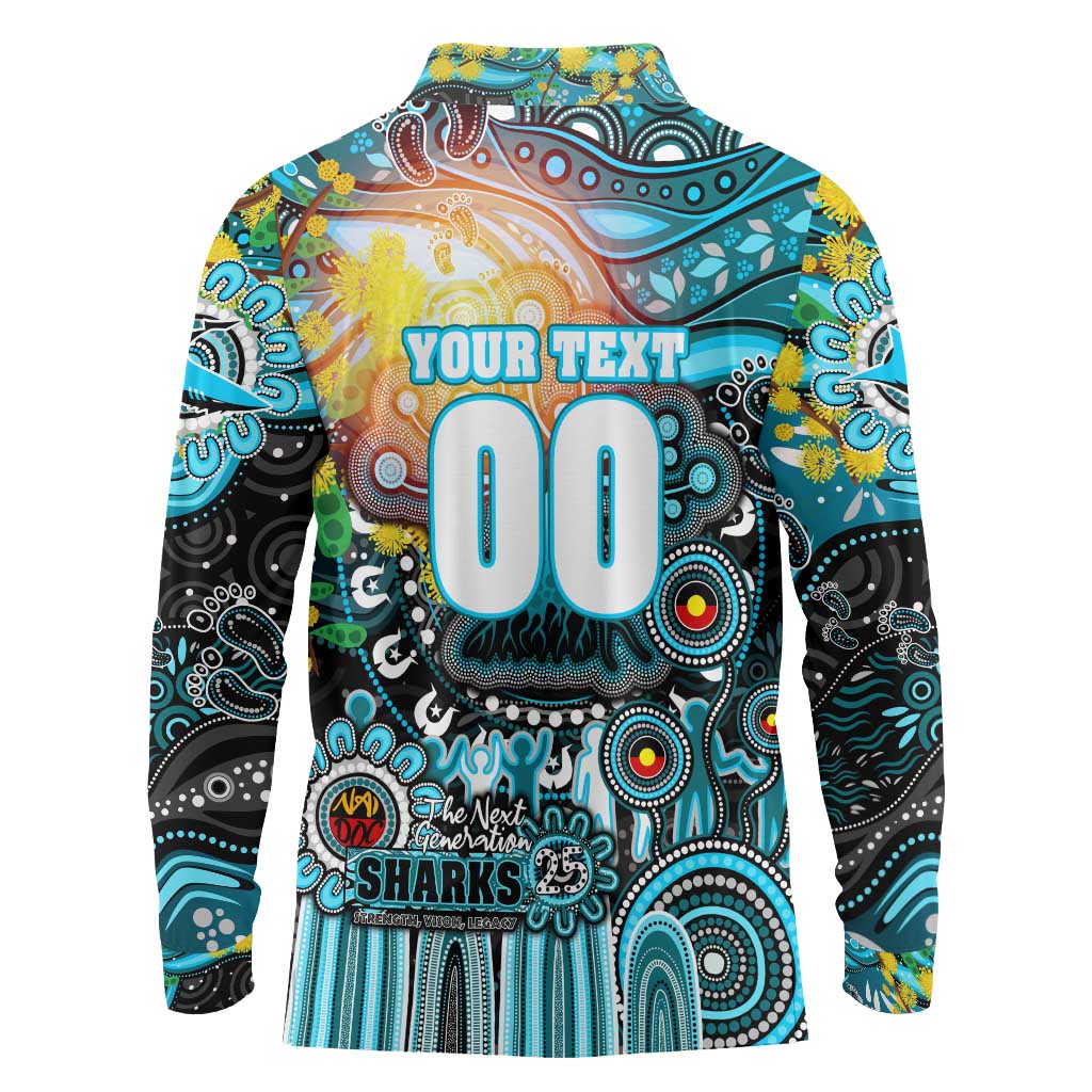 Personalised NAIDOC Week 2025 Sharks Rugby Long Sleeve Polo Shirt Aboriginal Dot Painting