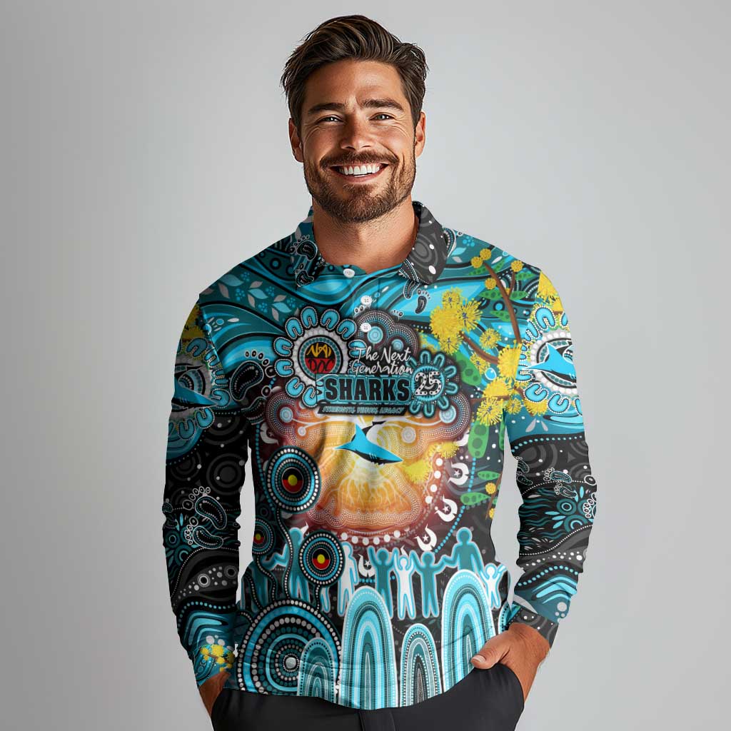 Personalised NAIDOC Week 2025 Sharks Rugby Long Sleeve Polo Shirt Aboriginal Dot Painting