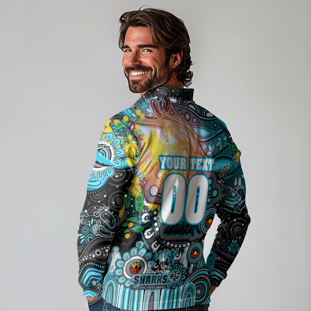 Personalised NAIDOC Week 2025 Sharks Rugby Long Sleeve Polo Shirt Aboriginal Dot Painting