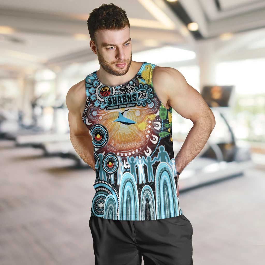 Personalised NAIDOC Week 2025 Sharks Rugby Men Tank Top Aboriginal Dot Painting