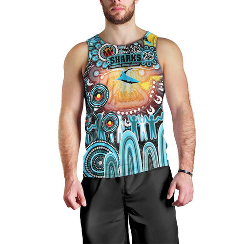 Personalised NAIDOC Week 2025 Sharks Rugby Men Tank Top Aboriginal Dot Painting