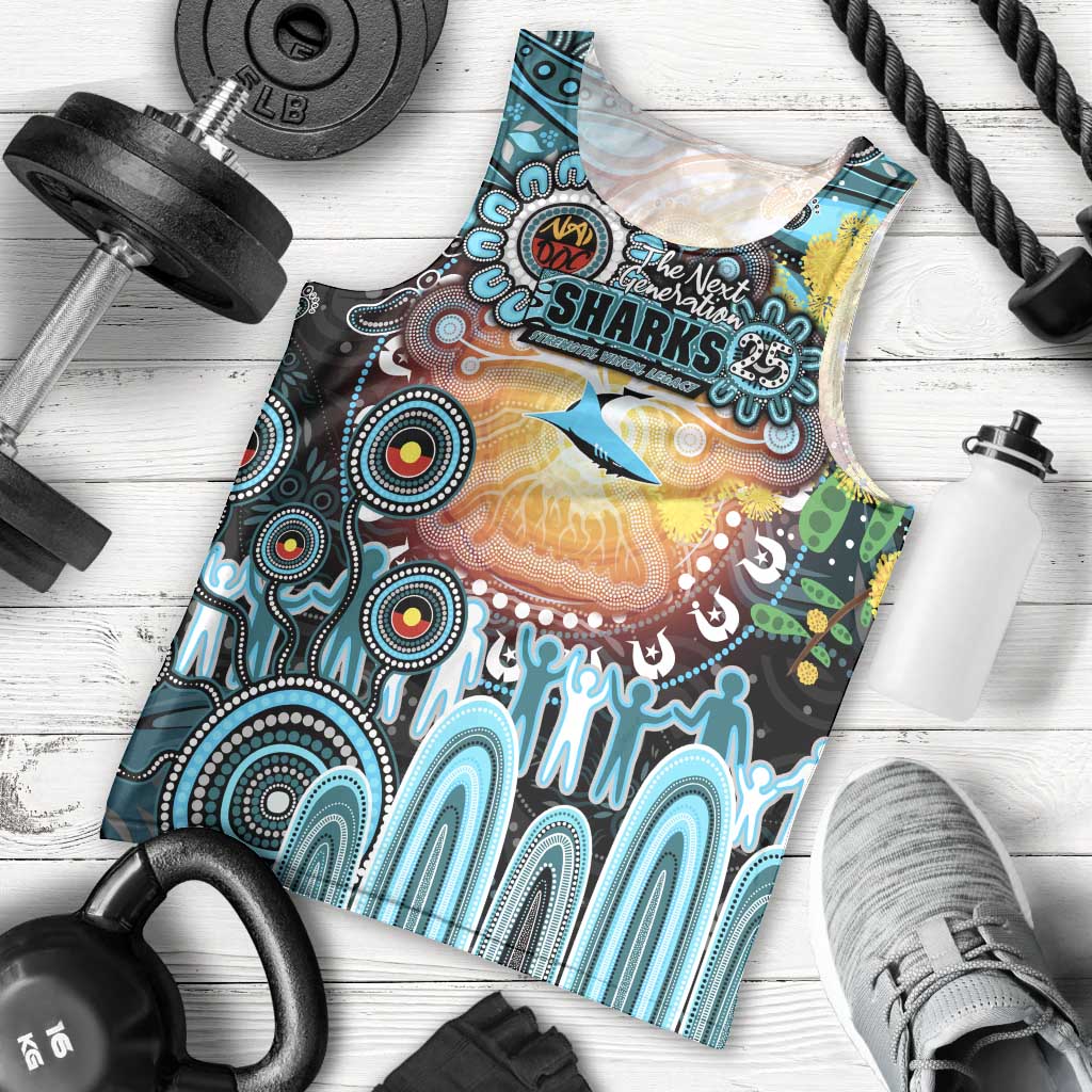 Personalised NAIDOC Week 2025 Sharks Rugby Men Tank Top Aboriginal Dot Painting