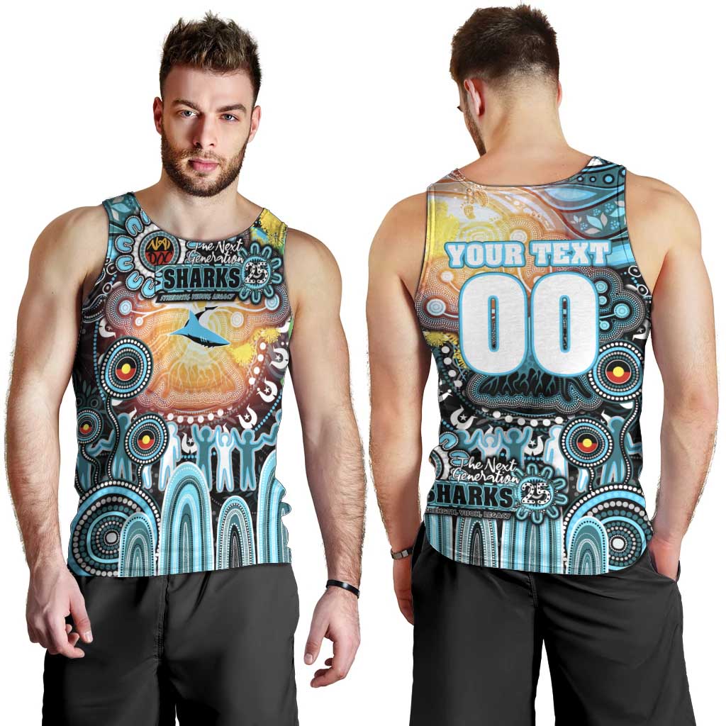 Personalised NAIDOC Week 2025 Sharks Rugby Men Tank Top Aboriginal Dot Painting