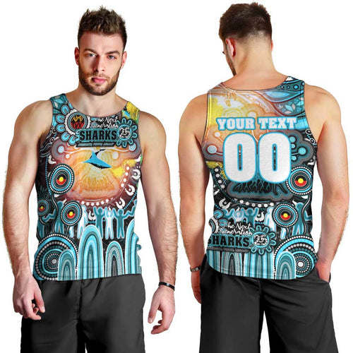 Personalised NAIDOC Week 2025 Sharks Rugby Men Tank Top Aboriginal Dot Painting