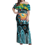 Personalised NAIDOC Week 2025 Sharks Rugby Off Shoulder Maxi Dress Aboriginal Dot Painting