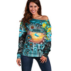 Personalised NAIDOC Week 2025 Sharks Rugby Off Shoulder Sweater Aboriginal Dot Painting