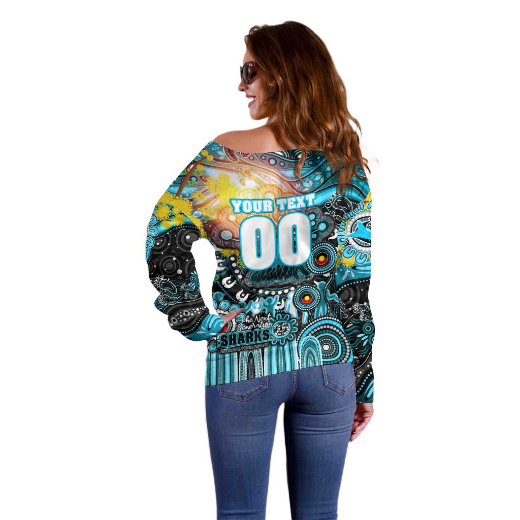 Personalised NAIDOC Week 2025 Sharks Rugby Off Shoulder Sweater Aboriginal Dot Painting