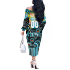 Personalised NAIDOC Week 2025 Sharks Rugby Off The Shoulder Long Sleeve Dress Aboriginal Dot Painting