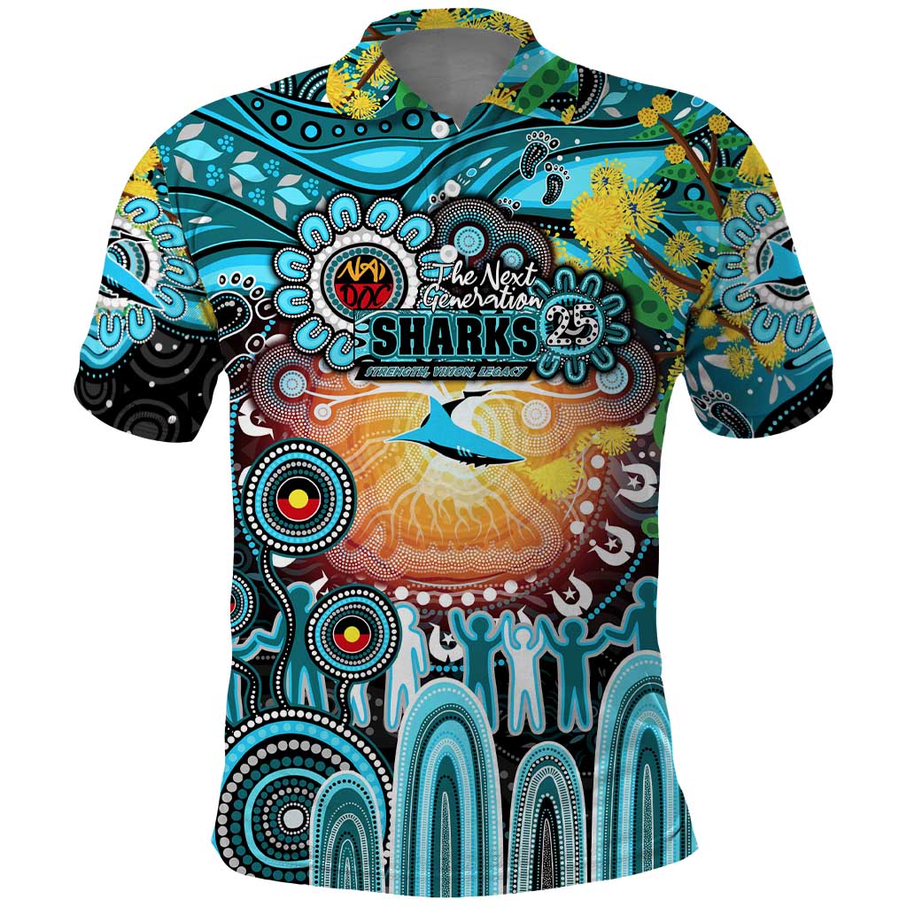 Personalised NAIDOC Week 2025 Sharks Rugby Polo Shirt Aboriginal Dot Painting