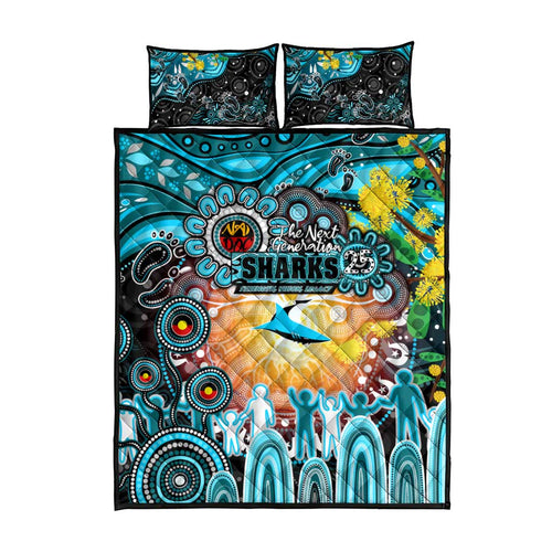 NAIDOC Week 2025 Sharks Rugby Quilt Bed Set Aboriginal Dot Painting