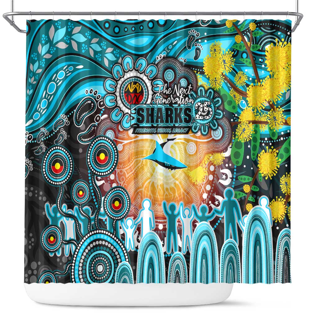 NAIDOC Week 2025 Sharks Rugby Shower Curtain Aboriginal Dot Painting