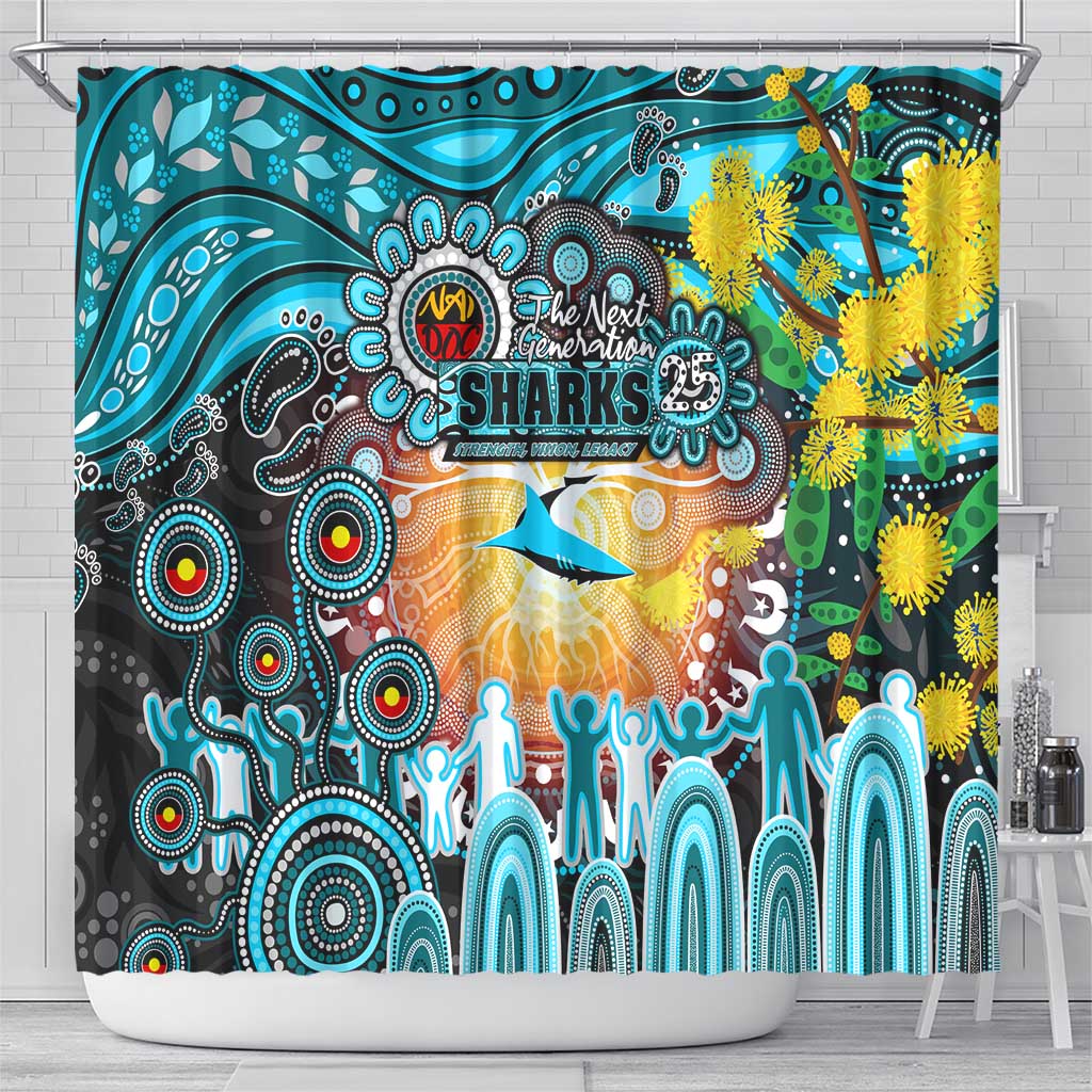NAIDOC Week 2025 Sharks Rugby Shower Curtain Aboriginal Dot Painting
