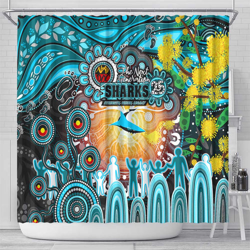 NAIDOC Week 2025 Sharks Rugby Shower Curtain Aboriginal Dot Painting