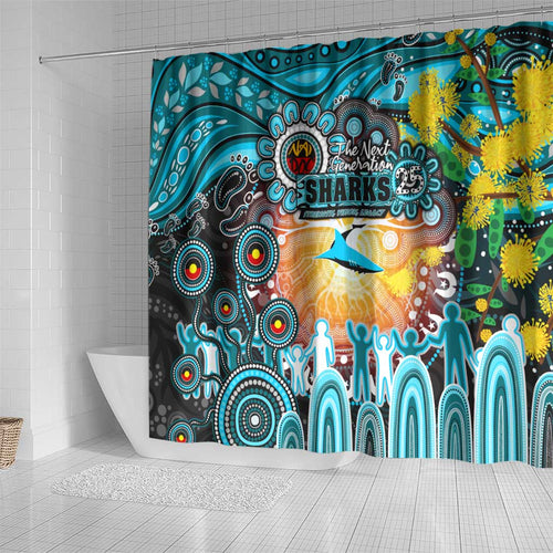 NAIDOC Week 2025 Sharks Rugby Shower Curtain Aboriginal Dot Painting