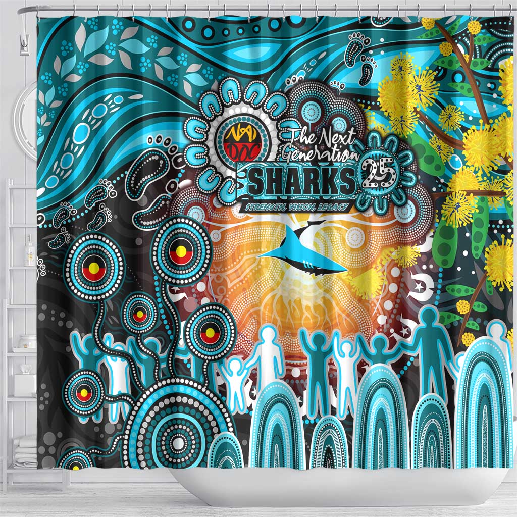 NAIDOC Week 2025 Sharks Rugby Shower Curtain Aboriginal Dot Painting